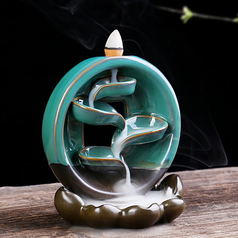 Rounded Waterfall Smoke Backflow Incense Burner Ceramic Holder+60 Cones