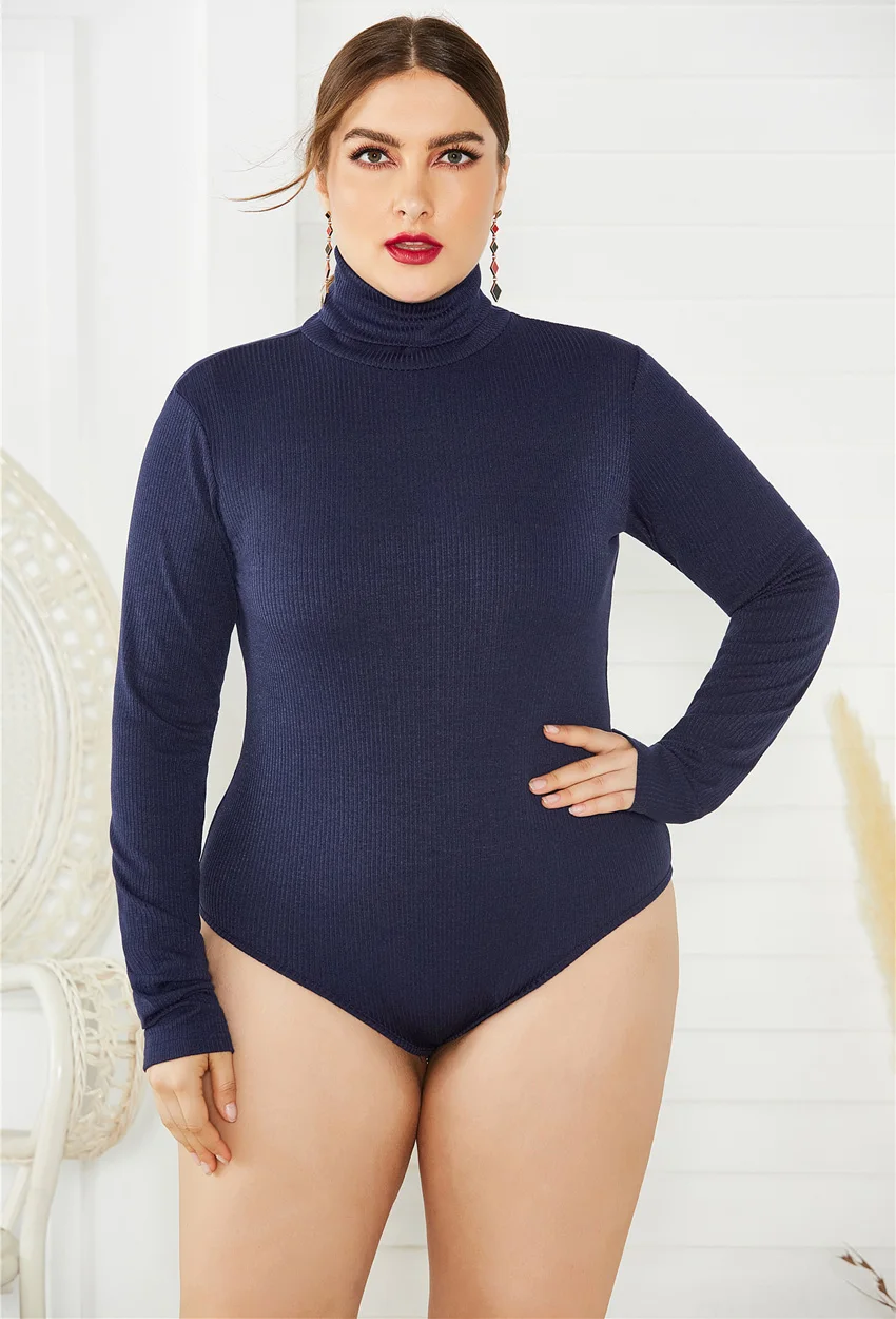 bodysuit women Jessie Vinson Long Sleeve Turtleneck Knitted Rib Bodysuit Jumpsuit Women Plus Size Skinny Sexy Bodysuit Rompers Autumn Winter bustier bodysuit