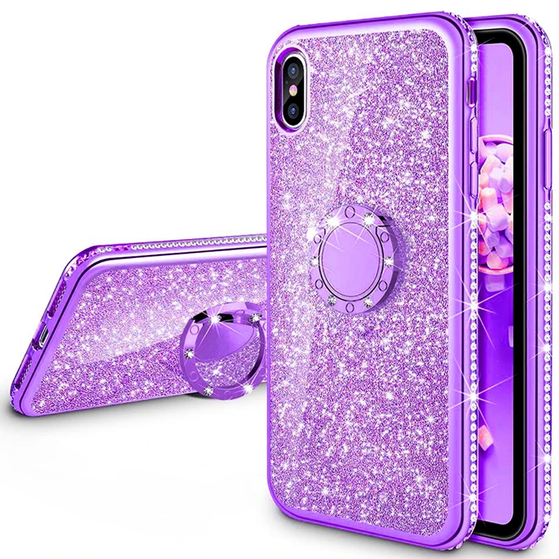 ZPurple Блестящий чехол со стразами для iphone 11 Pro XS MAX XR 10X7 8 Plus 6 6 s, мягкий силиконовый чехол из ТПУ с бриллиантами для девушек - Цвет: ZPurple