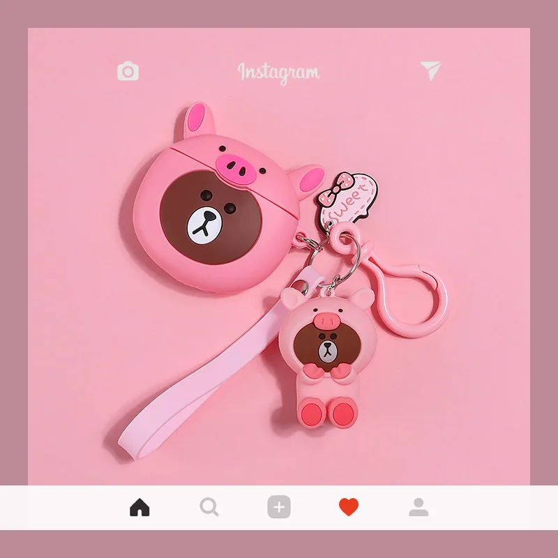 

Cute Cartoon Brown Bear Sally Chicken Doll Keychain for Women Apple Airpods Protective Bluetooth Earphone Case Keyrings