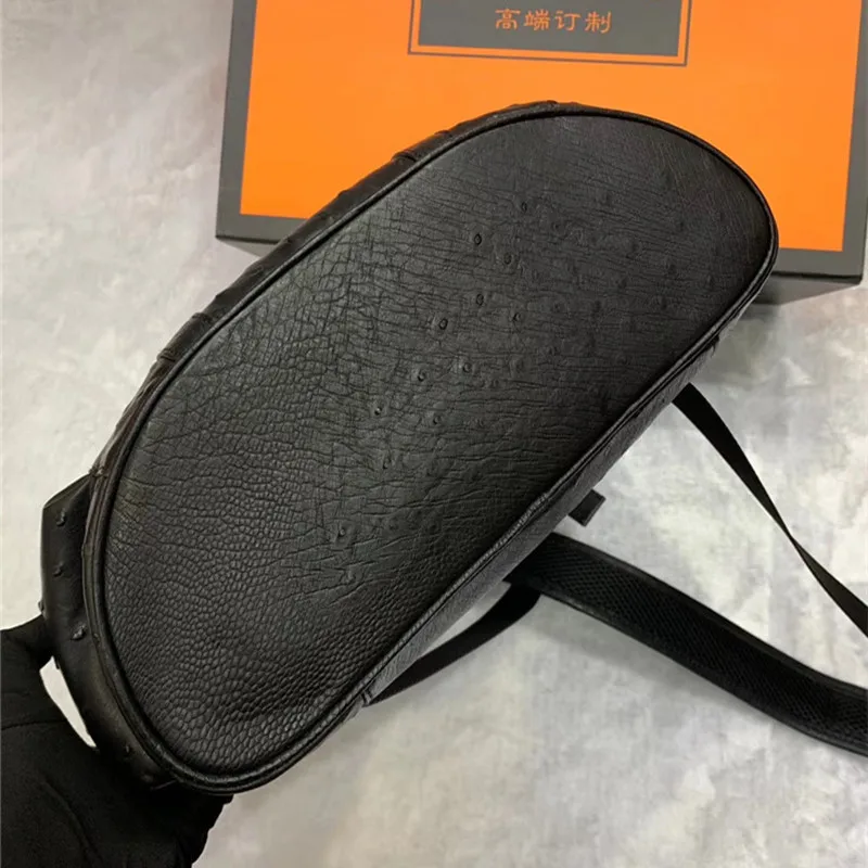 Authentic Real True Ostrich Skin Men Large Casual Black Drawstring Backpack Genuine Exotic Leather Male Leisure Travel Bag Pack 5