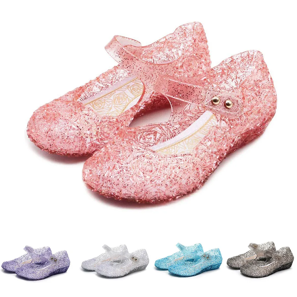 

Summer PVC girls sandals kids Wedge Princess Dance Party Cosplay solid Crystal Jelly Shoes Hollow Out Mesh Flats melissa Shoes