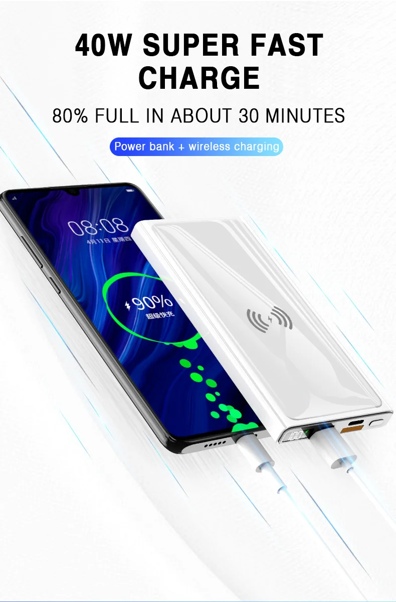 best portable charger 40w Super Fast Charging Large Capacity 20000 mAh 15W Wireless Charging Two-way Fast Charging Digital Display External Battery pocket power bank