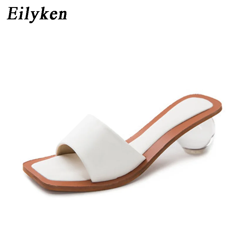 Eilyken Size 34-43 Clear Crystal Round Ball Heels Slippers Women Summer Beach Peep Toe Slides Shoes Woman Flip Flops Sandals - Цвет: White