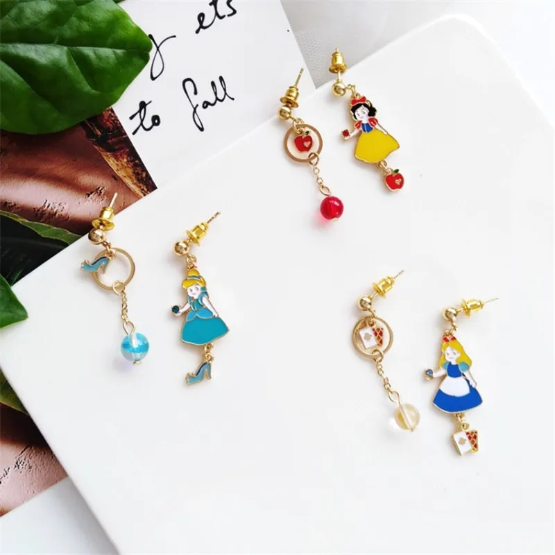 

Fashion Cartoon Princess Asymmetric Metal Pendant Earrings Ear Clips Alice Cinderella Earrings Women Cute Trendy Jewelry Gifts