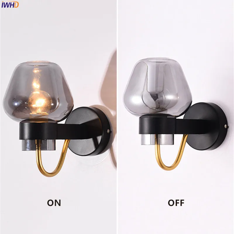 Iron Modern Nordic Wall Lamps Glass Lampshade Wall Lights Creative Wandlamp Bedroom Light Fixtures For Home Decoration Bar Cafe (9)