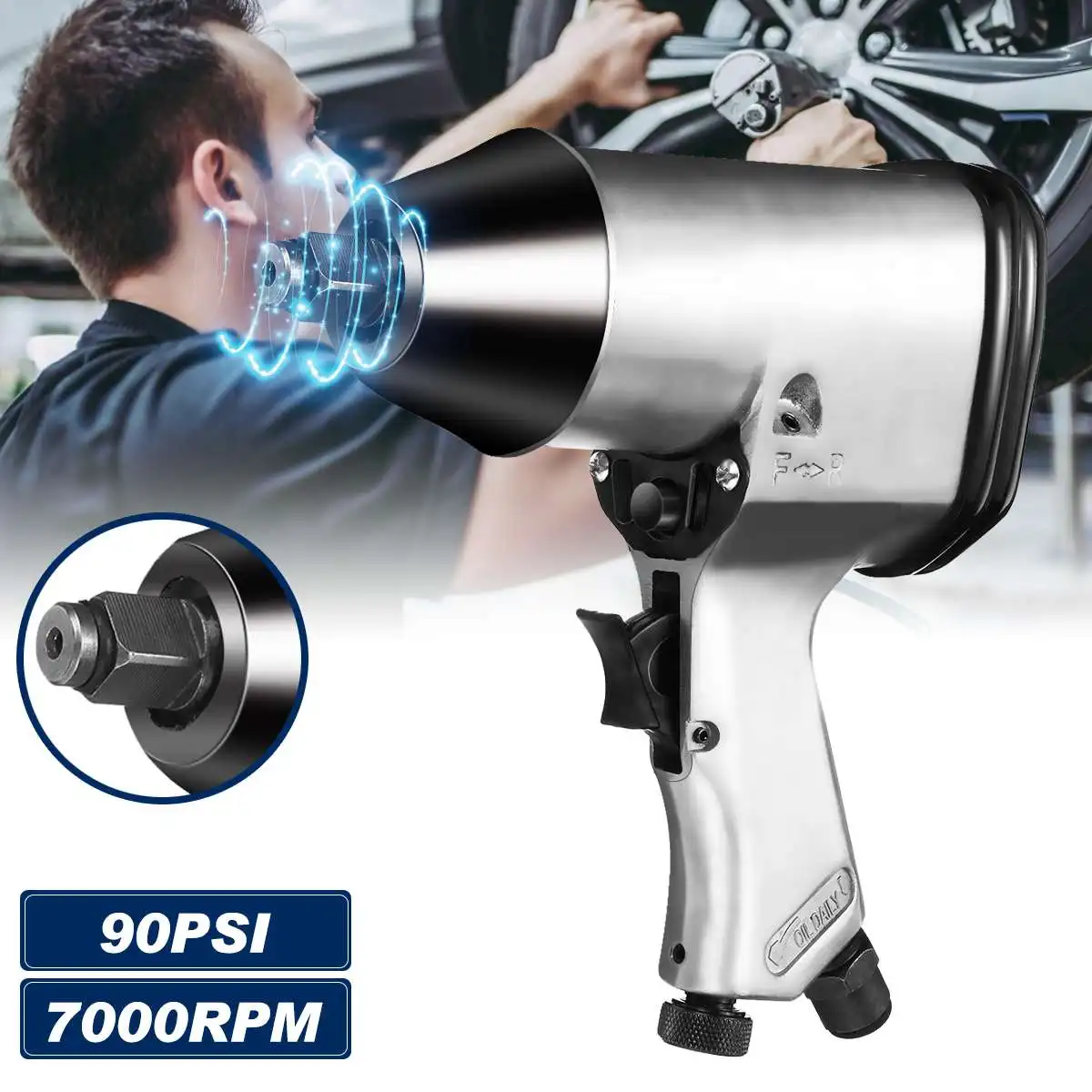 

1/2" Drive Heavy Duty Pneumatic Wrench Pneumatic Air Impact Wrench Tool For Car Wheel Repairing Large Torque Aluminum Body