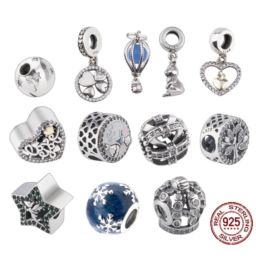 

100% S925 Silver Love Bracelet Separator Beads, Pentagram Beads, Peach Heart Pendants, for making high quality DIY bracelets