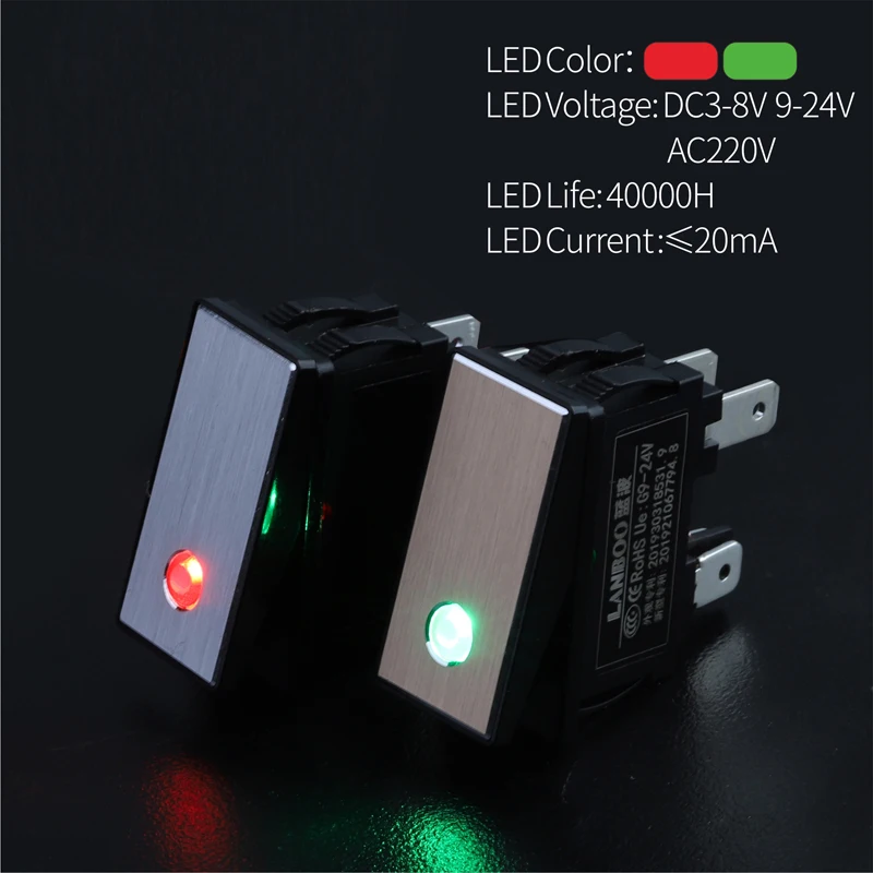 Rocker Switch WINDOO 2810.5 series 16Amp 2NO with LED 2 gears 12V24V220V