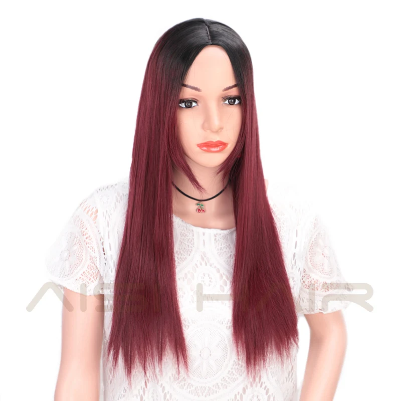 AISI волосы длинные шелковистые прямые Омбре черный до красный парик синтетические волосы парики для черных женщин Косплей парики Термостойкое волокно