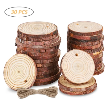 Niedokończone naturalne plastry drewna 30 sztuk koła Craft drewno sosnowe chipy zestaw dla sztuki plastry drewna ozdoby świąteczne DIY rzemiosło tanie i dobre opinie CN (pochodzenie) Niewykończone drewno