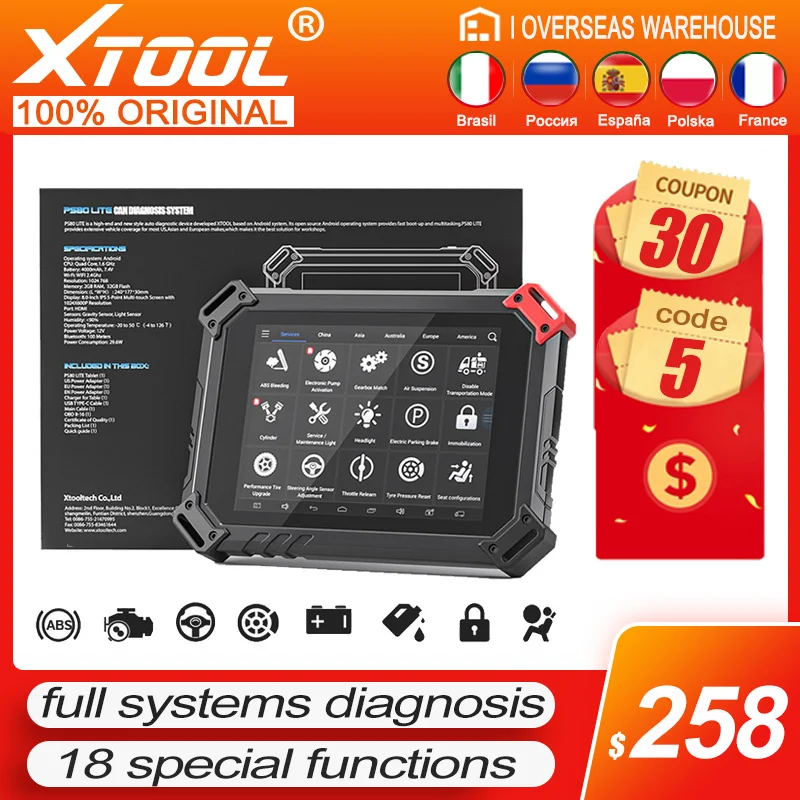 Диагностический прибор XTOOL PS80 Lite OBD2 полная система IMMO DPF TPMS считыватель кодов с