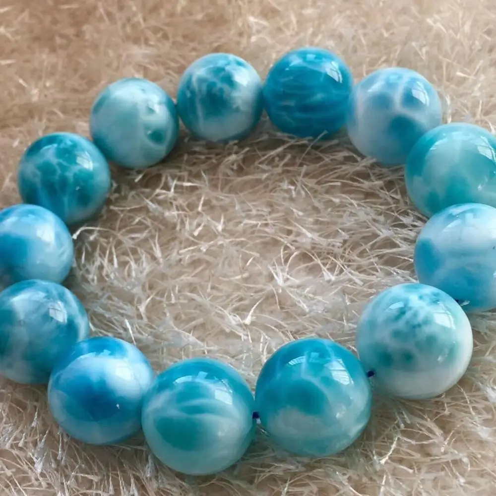 

18mm Genuine Natural Blue Larimar Bracelet Women Men Stretch Crystal Round Beads Bracelet Jewelry Certificate AAAAAA