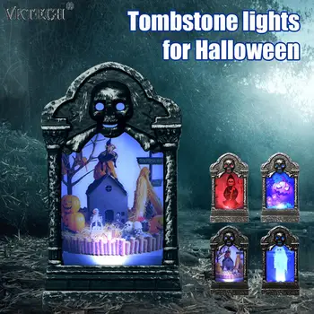 

Halloween Tombstone Lamp LED Luminous Ornaments Light Retro Simulation Skull Pumpkin Gravestone Night Lamp Home Garden Decor