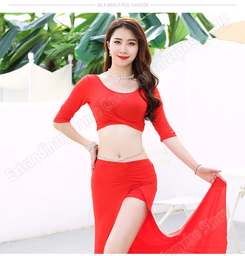 New Bellydance Top Skirt Practice Clothes Oriental Costumes Women Sexy Fashion Belly Dance Professional Top Skirts Split Set