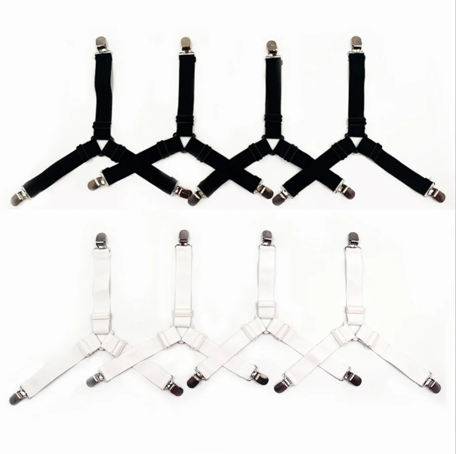 4PCS/Set Elastic Bed Sheet Grippers Adjustable Belt Fastener Clips Mattress Cover Blankets Holder Sofa Fixation Organize Gadgets