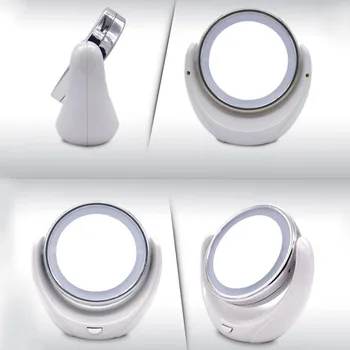 

Double Sided Magnifying Makeup Mirror Adjustable Desktop Space Saving Multifunctional Portable Practical LED Lights 360 Degree