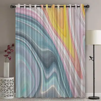 

Wide Thermal Blackout Patio Door Curtain Panel - 90 Inch Long Grommet Top Thermal Insulated Bedroom Darkening Curtain - Marble