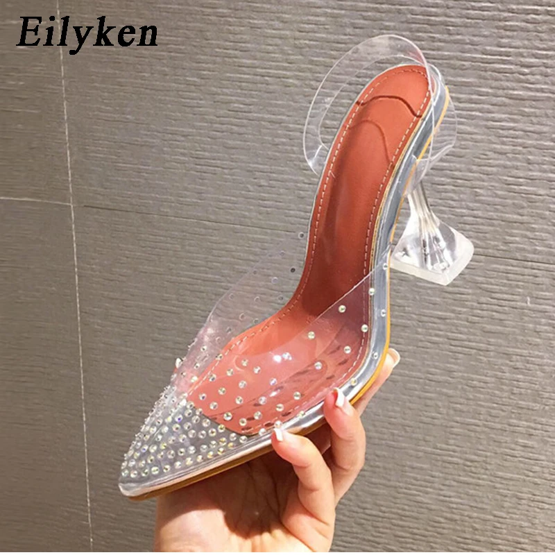 Eilyken/Новинка года; прозрачные туфли-лодочки из ПВХ с украшением в виде бриллиантов; босоножки; Каблук из плексигласа; свадебные туфли-лодочки с острым носком и кристаллами; Цвет Серебристый