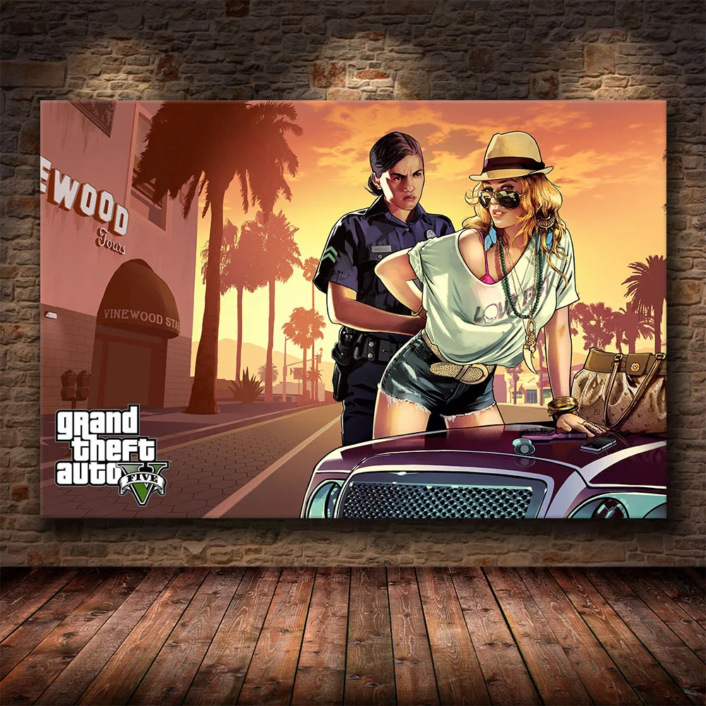 Grand Theft Auto V Game Poster GTA 5 Canvas Art Print Painting Wall Pictures For Room Home