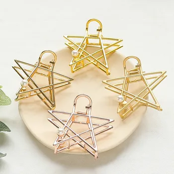 

1Pc Vintage Shiny Metal Pentagram Hair Claw Hairpin Simple Bath Hair Clip Black Silver Solid Girls Hair Crab Hair Accessories