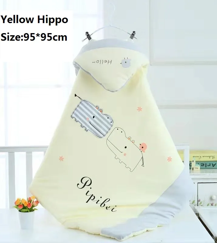 Yellow hippo95x95cm Милый конверт для ребенка с рисунком из мультфильма на осень и зиму, теплый конверт для сна, конверт для сна для новорожденных, коляска для малыша - Цвет: Yellow hippo95x95cm