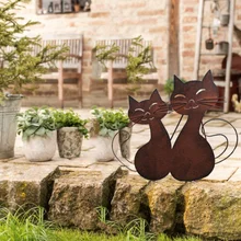 Европейский стиль кованого железа винтажные садовые украшения, вилла ржавчины Ретро два котенка украшения