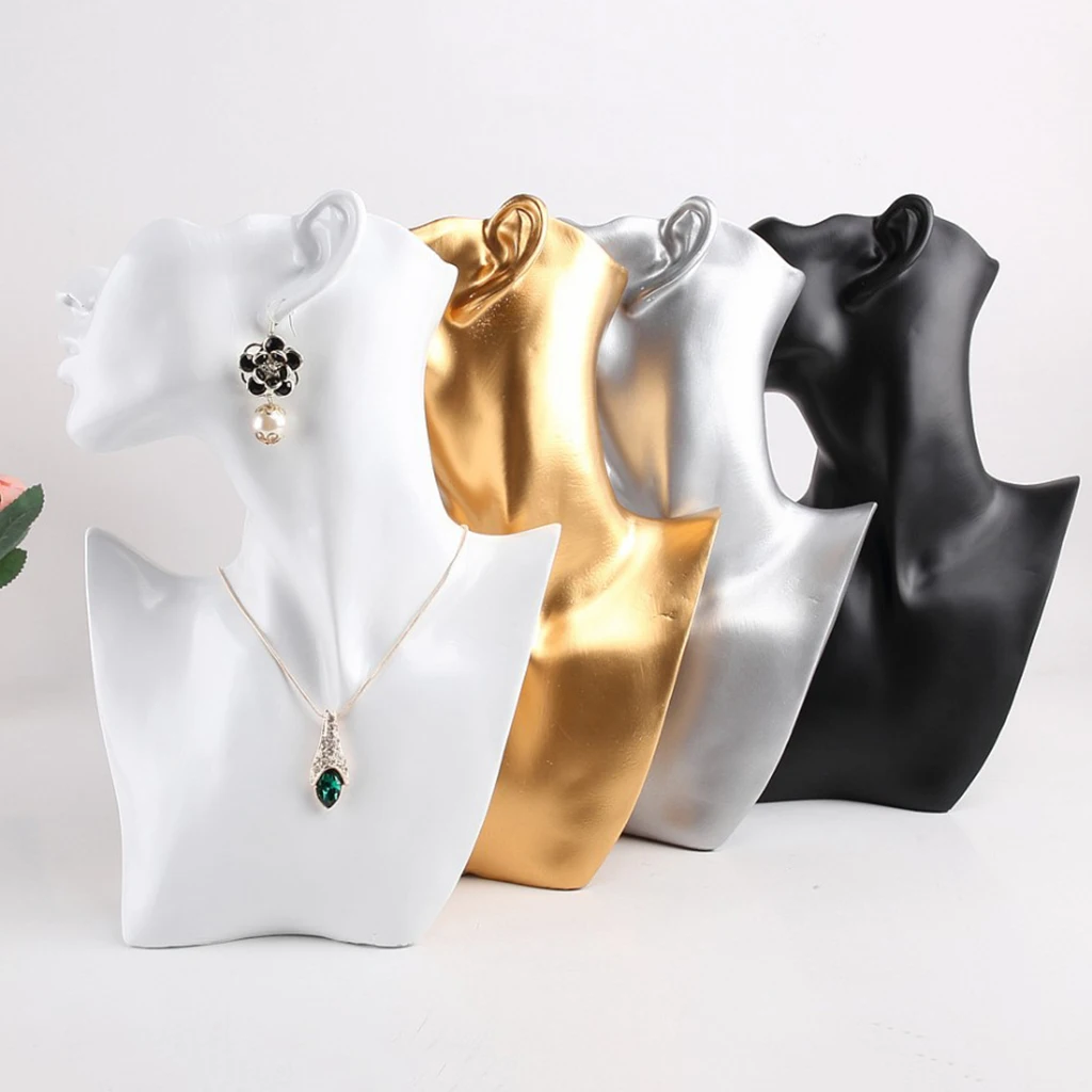 Necklace and Earring Bust Jewelry Display, Resin/Velvet, Female Mannequin