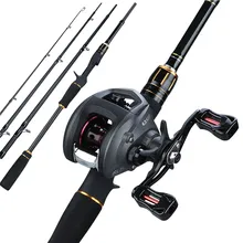 Sougayilang 2.1m Baitcast Rod Reel Combo Portable 4 Section M Power Casting Fishing Pole and Casting Fishing Wheels Set Kit