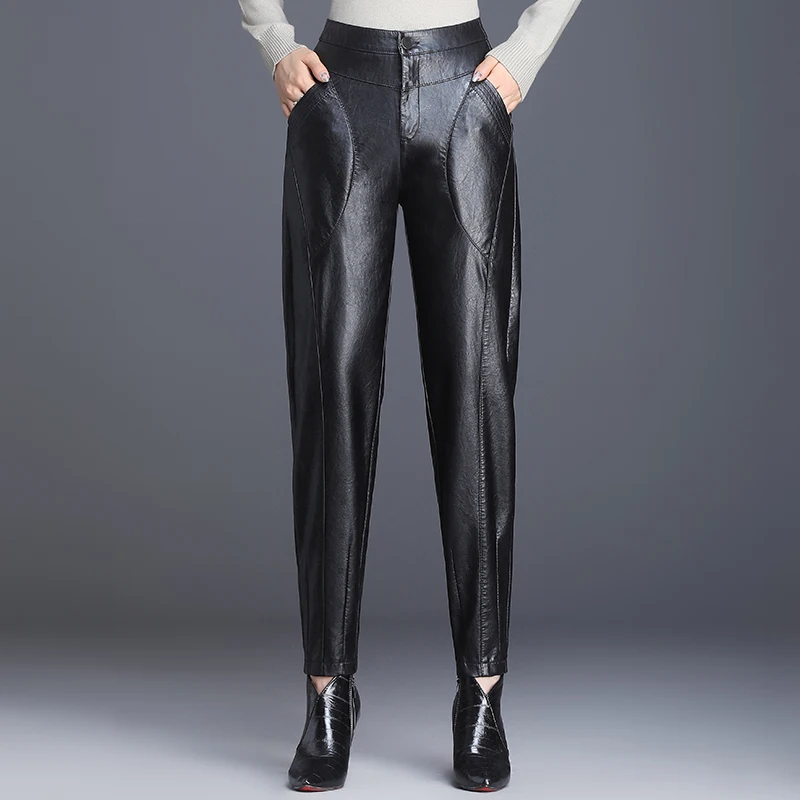 Leather pants female autumn nine points Korean wild pants large size loose casual student wind pants 2019