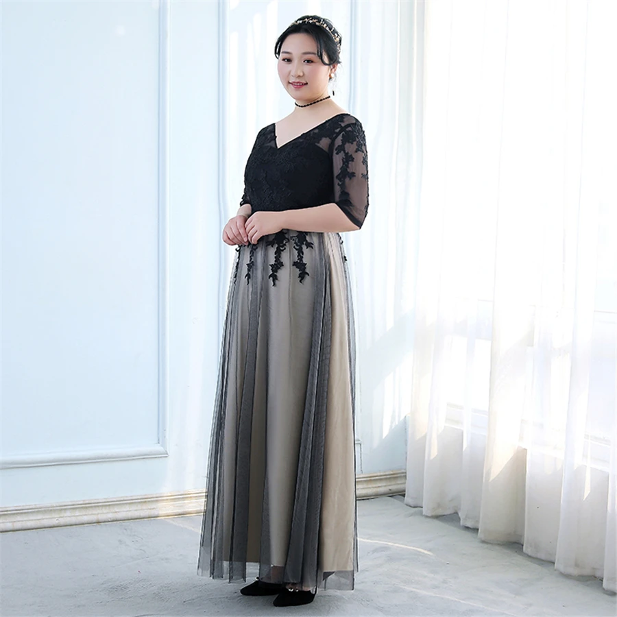 Официальное платье с глубоким v-образным вырезом, рукав до локтя, Robe De Soiree, новинка размера плюс, черное, длина до пола, женские вечерние платья, вечерние платья T195