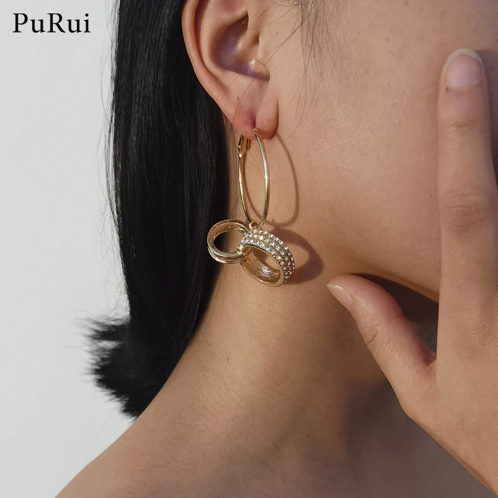 

2020 New Exaggerated Shiny Rhinestone Circle Pendant Doop Earrings for Women Crystal Bling Party Round Earrings Jewelry Gift