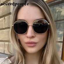 Fashion Metal Irregular Sunglasses With Chain Women 2021 Luxury Brand Channel Trendy Square Sun Glasses For Female Chic Eyewear