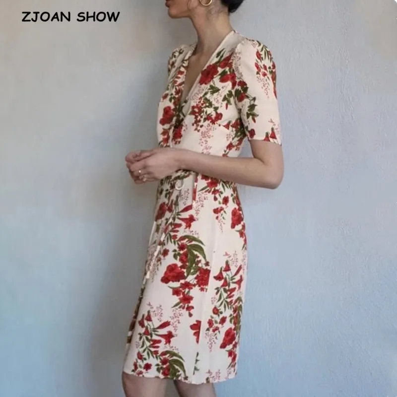 red flower wrap dress