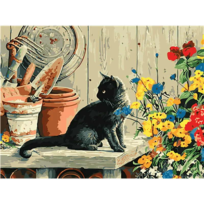 Кошка абстрактная картина в рамке номер пронумерованная масляная краска DIY Краска по номерам Раскраска по номерам красочные украшения для дома в виде животных