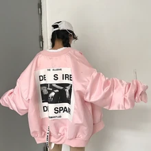 Harajuku Bomber Jacket Women Letter Print Loose Windbreaker Coats Autumn Winter Long Sleeve Zipper Jackets Oversized Outwear