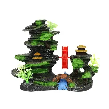 

1pc Mountain Windmill Resin Beautiful Watermill Landscape Ornament Decor Mountain for Aquarium