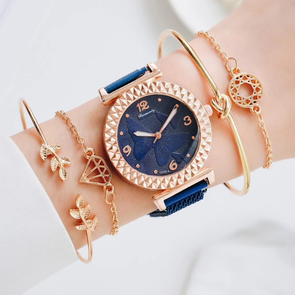 5PCS Women Watch Set Luxury Rose Gold Dress Quartz Watch Bracelet Ladies Sports Wrist Watch Clock Gift Women Relogio Feminino