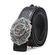 

LINSHE belt male Genuine leather high-grade 925 sterling silver Jade buckle The real thing crocodile men belt business