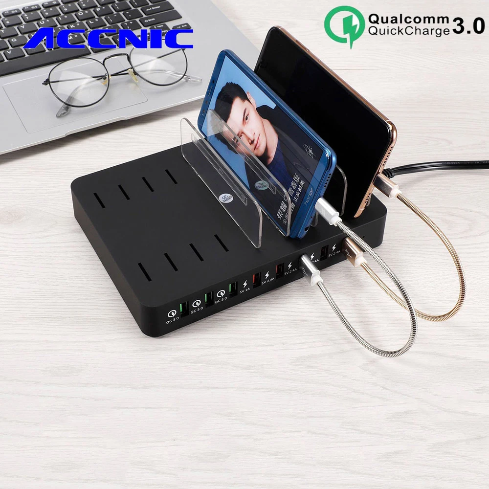 

110W 8 Port Multi USB Charger For IPhone 7 8 XS Ipad QC3.0 Fast USB Desktop Charging Station Dock for Samsung S8 S9 s10 Note 8 9