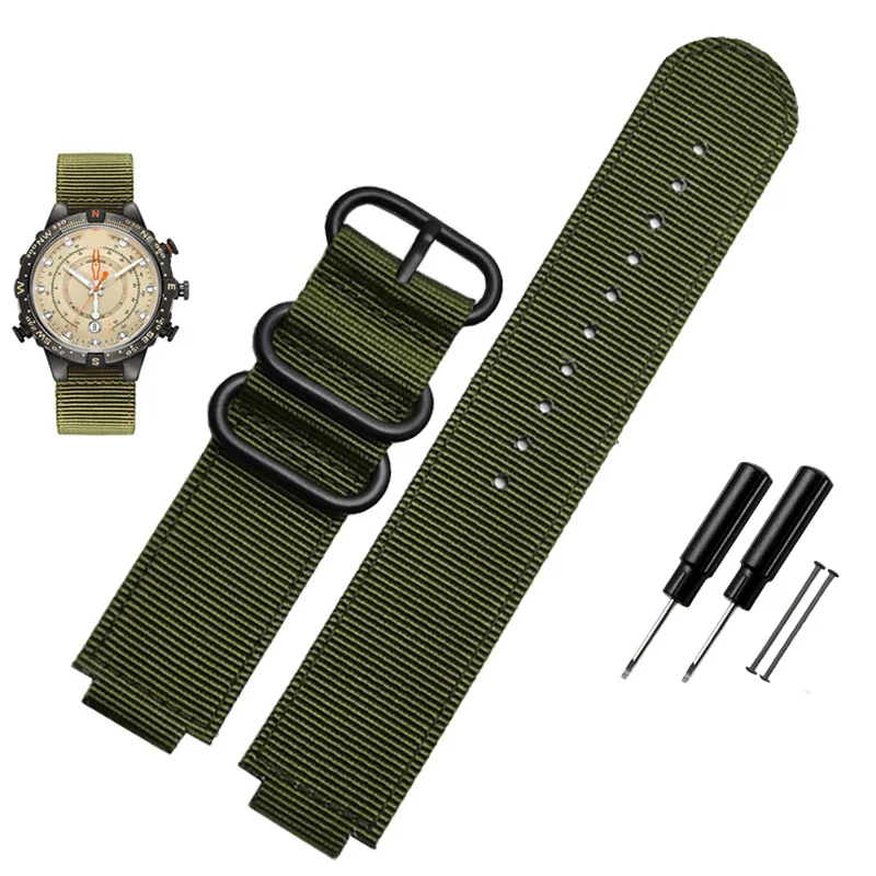 Нейлоновый ремешок для часов timex T2N721 T2N720 739 TW2T6300 ремешок 24*16 мм ремешок с винтовым стержнем и инструментами водонепроницаемый - Цвет ремешка: army green  black