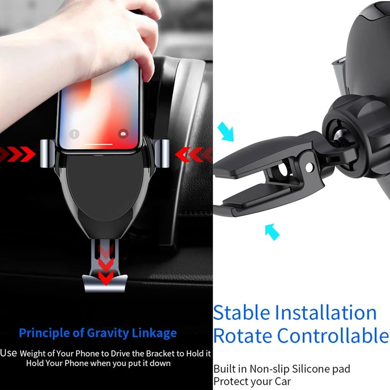 

Car Triangle Phone Holder 2019 New Air Outlet 360 Degree Mount QI Wireless Fast Charging Charger Gravity Bracket For Samsung