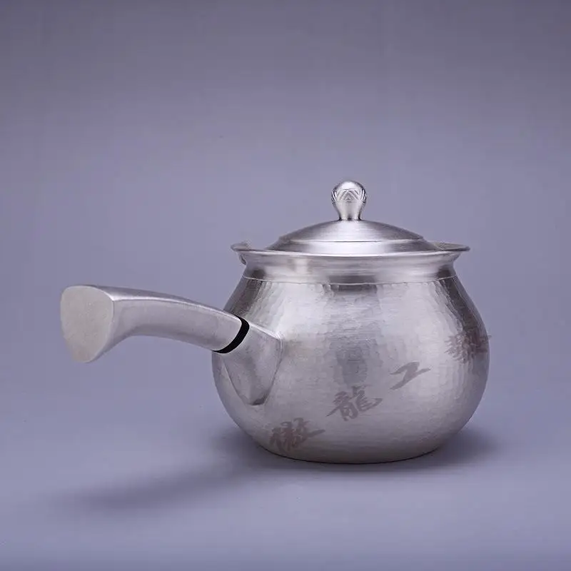 Чайник, чайник, чайник с горячей водой, железный чайник, чайник из нержавеющей стали, чаша для чая, емкость 350 мл, ручная работа S999 Стерлинговое серебро t - Цвет: Silver teapot 424g
