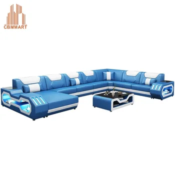 

Modern design living room sofa set top quality blue leather sofa