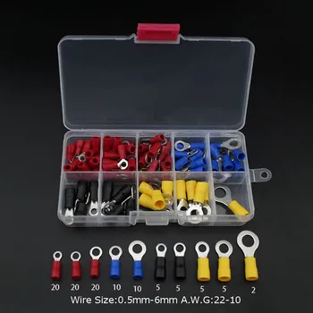 

102PCS 10Kinds RV Ring Terminal Electrical Crimp Connector Kit Set With Box Copper Wire Insulated Cord Pin End Butt