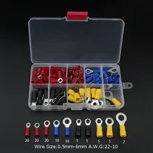 102PCS 10Kinds RV Ring Terminal Electrical Crimp Connector Kit Set With Box Copper Wire Insulated Cord Pin End Butt