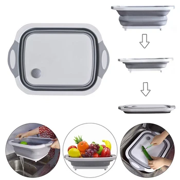 

LMETJMA 3 in 1 Chopping Block with Colander Kitchen Foldable Cutting Board Drain Sink Vegetable Fruit Washing Basket KC0328