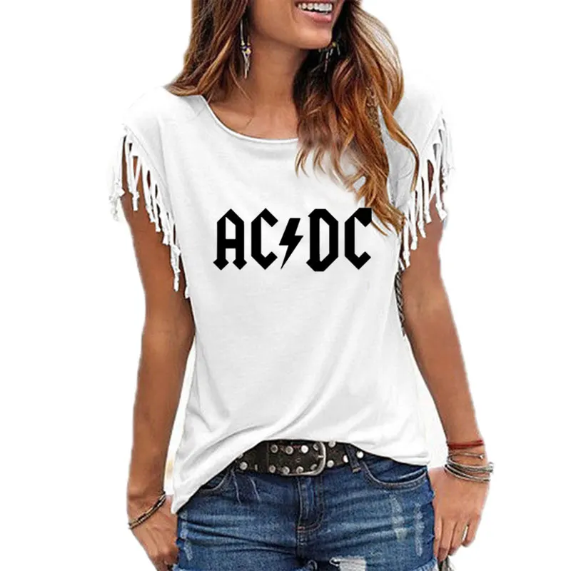 ACDC Women's Printed T-Shirt Graphic Tshirts Hip Hop Rap Music Short Sleeve Tops Tee Shirt