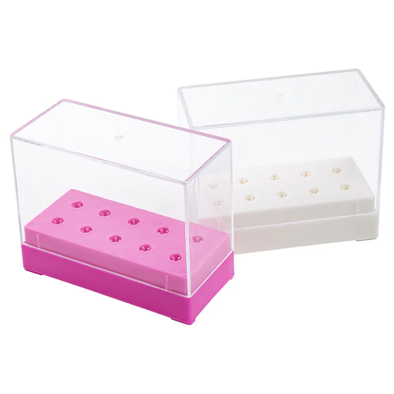 

10 Holes Empty Container Stand Nail Art Drill-Bit Storage Box Acrylic Holder Pink White Color 10 Grids Art Drill Bit Organizer