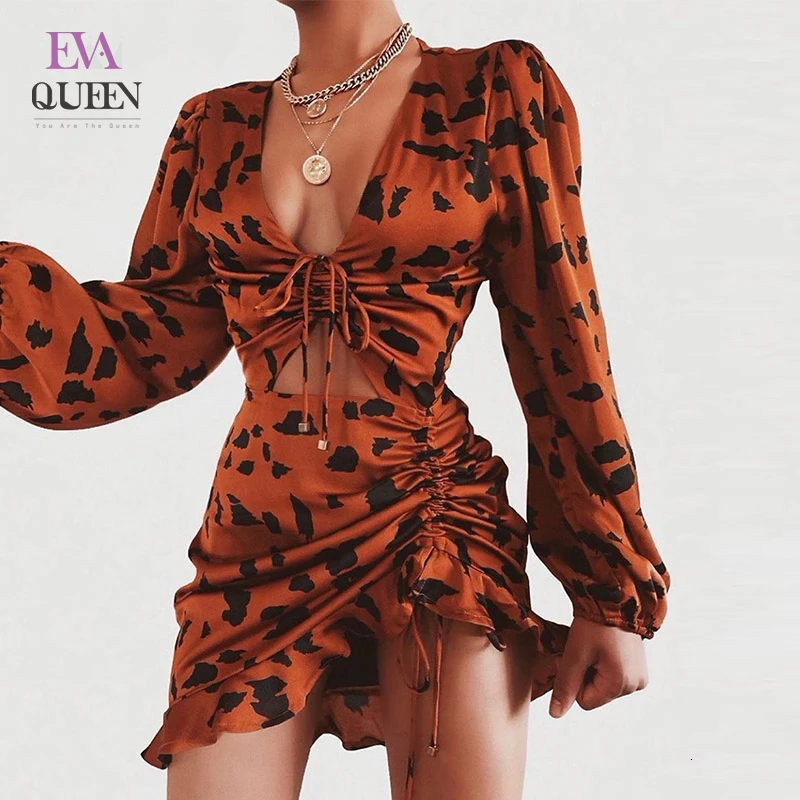 Женское плиссированное платье Evaqueen облегающее мини-платье с пышными рукавами и
